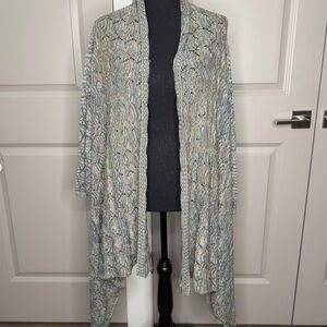 Chico’s Knit Open Cardigan Sweater Sz 2 (L 12) Blue Cream Brown